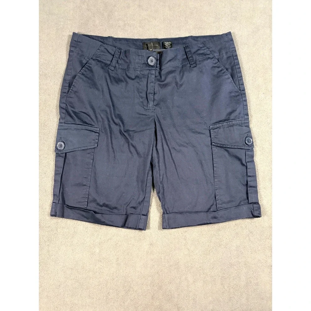 The Limited Drew Fit Cargo Shorts Women 12 Blue Cotton Stretch Flat Front Travel